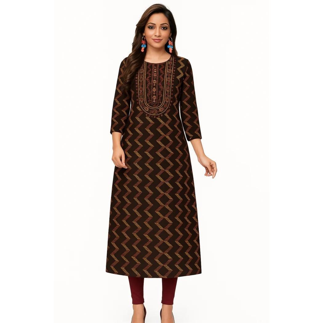 Ethnic Fashion Kurtis - ชุดเดรสแฟชั่นมุสลิมผู้หญิง สไตล์คุर्ต ใส่สบาย ทรงตรง ลำลอง แบบชาติพันธุ์