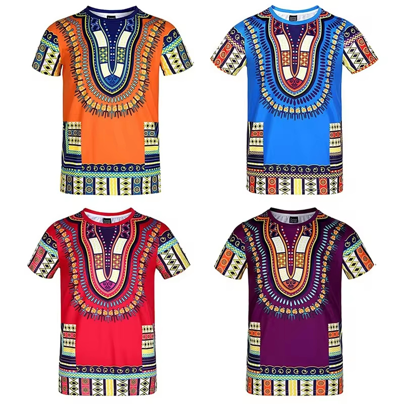 Dashiki Shirt Men - ฤดูร้อน Harajuku 3D พิมพ์แอฟริกัน Dashiki รูปแบบชาติพันธุ์