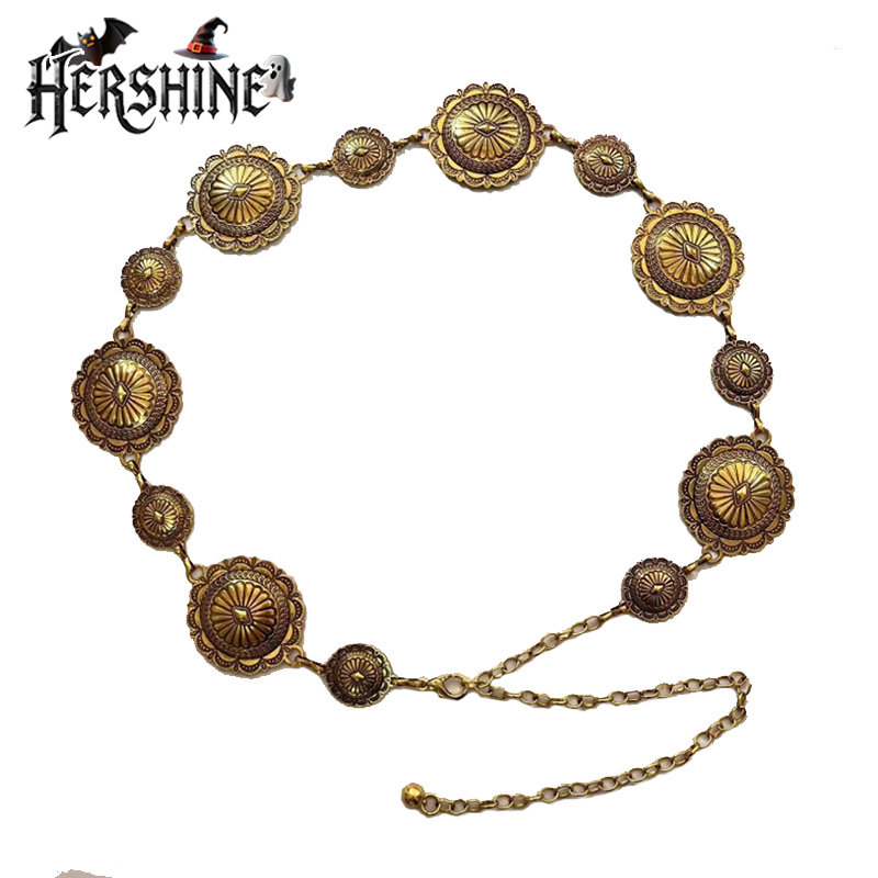 Y2K Ethnic Fashion - HERSHINE สร้อยคาดเอวทรงกลมลายดอกไม้สไตล์เรโทรสำหรับผู้หญิงไซส์ใหญ่ 1 ชิ้น สไตล์เอเชียตะวันตก ยุค