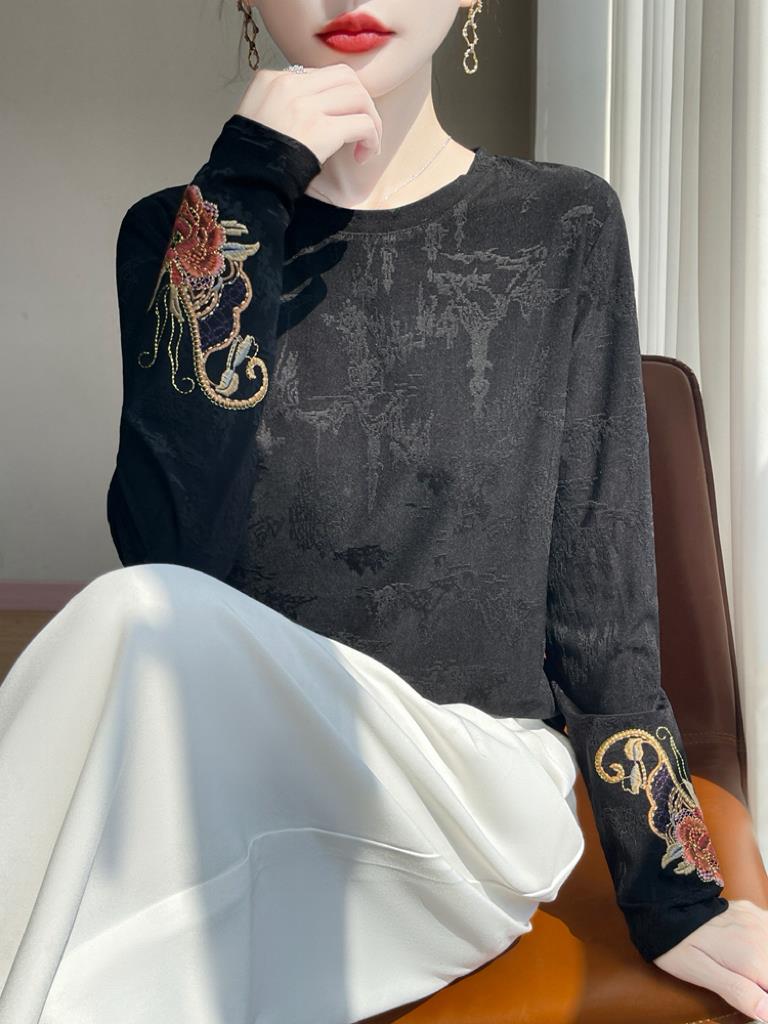 Ethnic Fashion Wear - เสื้อปักลายคอกลมสไตล์จีนแบบใหม่ เสื้อเชิ้ตแฟชั่นสำหรับผู้หญิง คอลเลคชั่นฤดูใบไม้ร่วง ชุดพื้นเมืองแบบดั้งเดิม