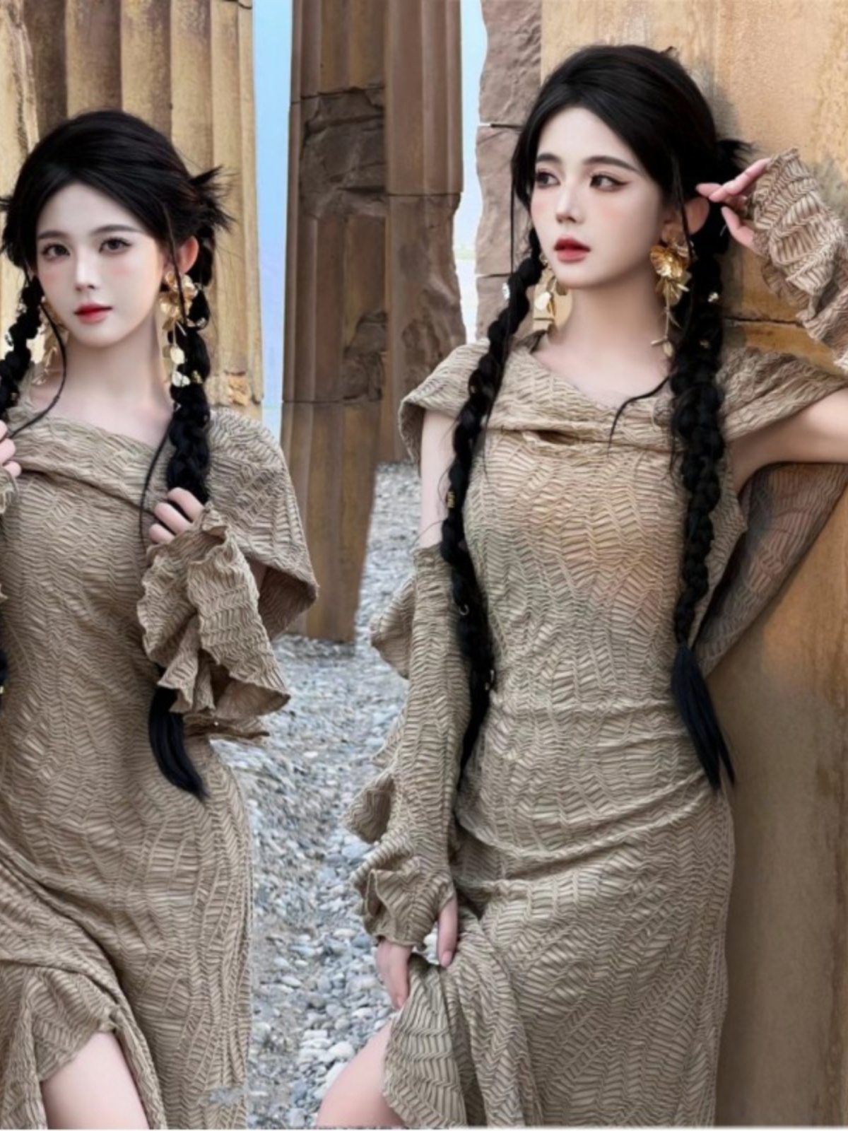 Ethnic Style Dresses - ชุดเดรสยาวธีมทะเลทราย แฟชั่นผู้หญิงสไตล์ชาติพันธุ์ ชุดถ่ายภาพท่องเที่ยว เสื้อผ้าสาวแซ่บ ชุดแสดงบนเวที