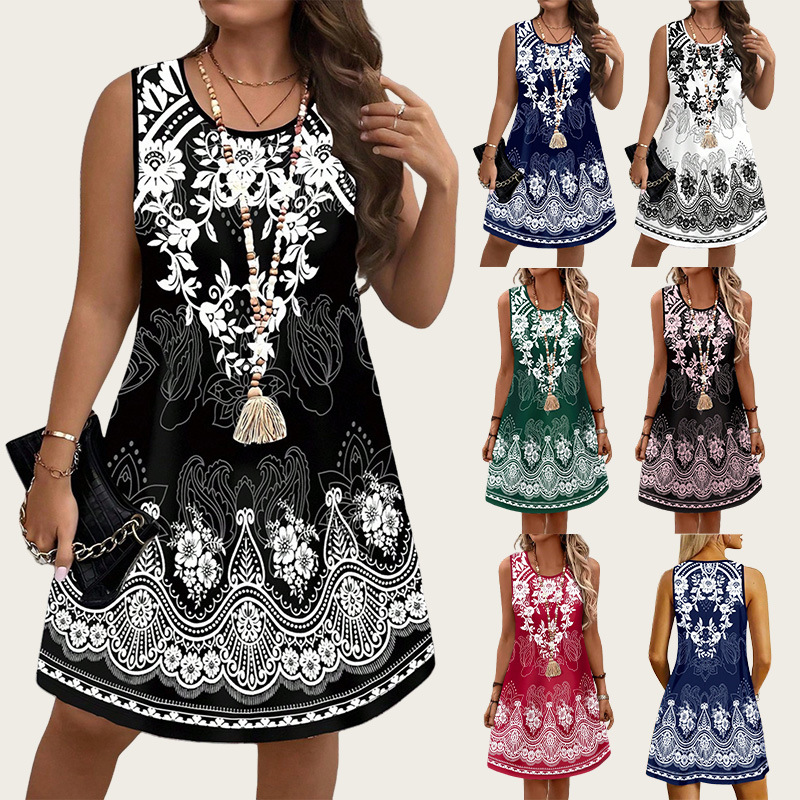 Ethnic Style Dresses - ชุดเดรสสไตล์วินเทจลายชนเผ่า ประจำฤดูร้อน 2026 ชุดเดรสผู้หญิงไซส์ใหญ่ ชุดเดรสลำลอง ชุดเดรสชายหาดลายดอกไม้