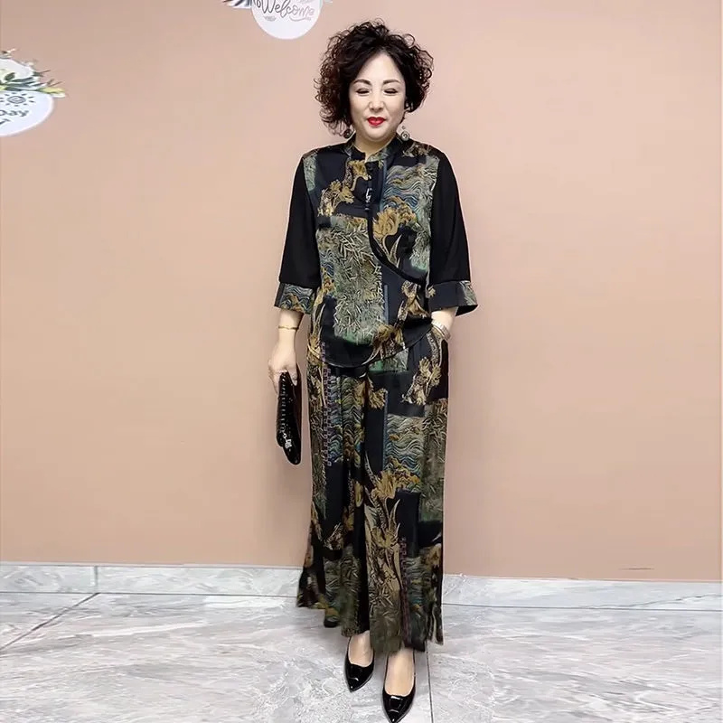 Ethnic Fashion Wear - 2025 ใหม่กางเกงขากว้างชุดกลางและผู้สูงอายุหลวมแม่สวมใส่ของคุณเลดี้ High end แฟชั่นสไตล์ชาติพันธุ์ผู้หญิง 2