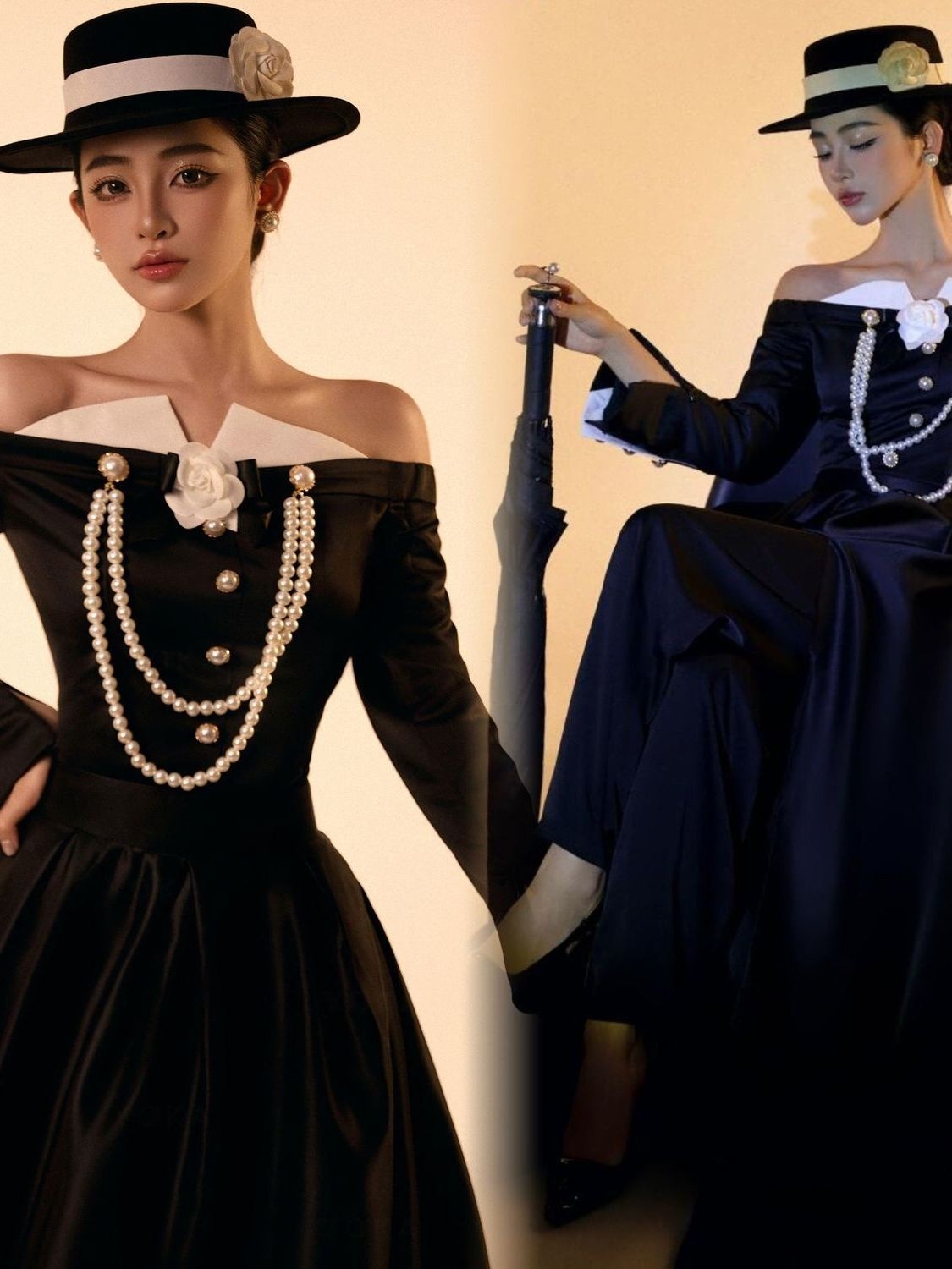 Ethnic Fashion Studio - ชุดแต่งงานวินเทจสีดำสไตล์เฮปเบิร์น สำหรับถ่ายภาพในสตูดิโอ ชุดคอสตูมแฟชั่นสำหรับผู้หญิง ชุดแสดงบนเวที ชุดพื้นเมือง ทำจากโพลีเอสเตอร์