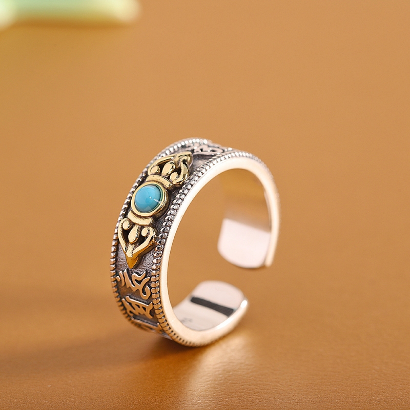 Ethnic Fashion Wear - Buyee 925 เงินสเตอร์ลิงแฟชั่นแหวนทองแดงธรรมชาติ Turquois เปิดแหวนชาติพันธุ์เครื่องประดับวงกลมกล่อง