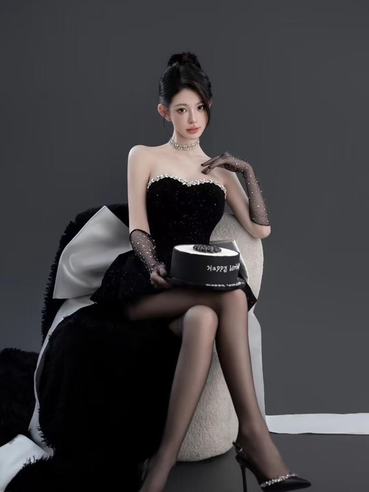 Ethnic Fashion Studio - ชุดถ่ายภาพสีดำสุดหรูสำหรับการถ่ายภาพส่วนตัวและภาพถ่ายในสตูดิโอ แฟชั่นฤดูใบไม้ร่วงปี 2024 เสื้อผ้าชาติพันธุ์สำหรับสุภาพสตรี