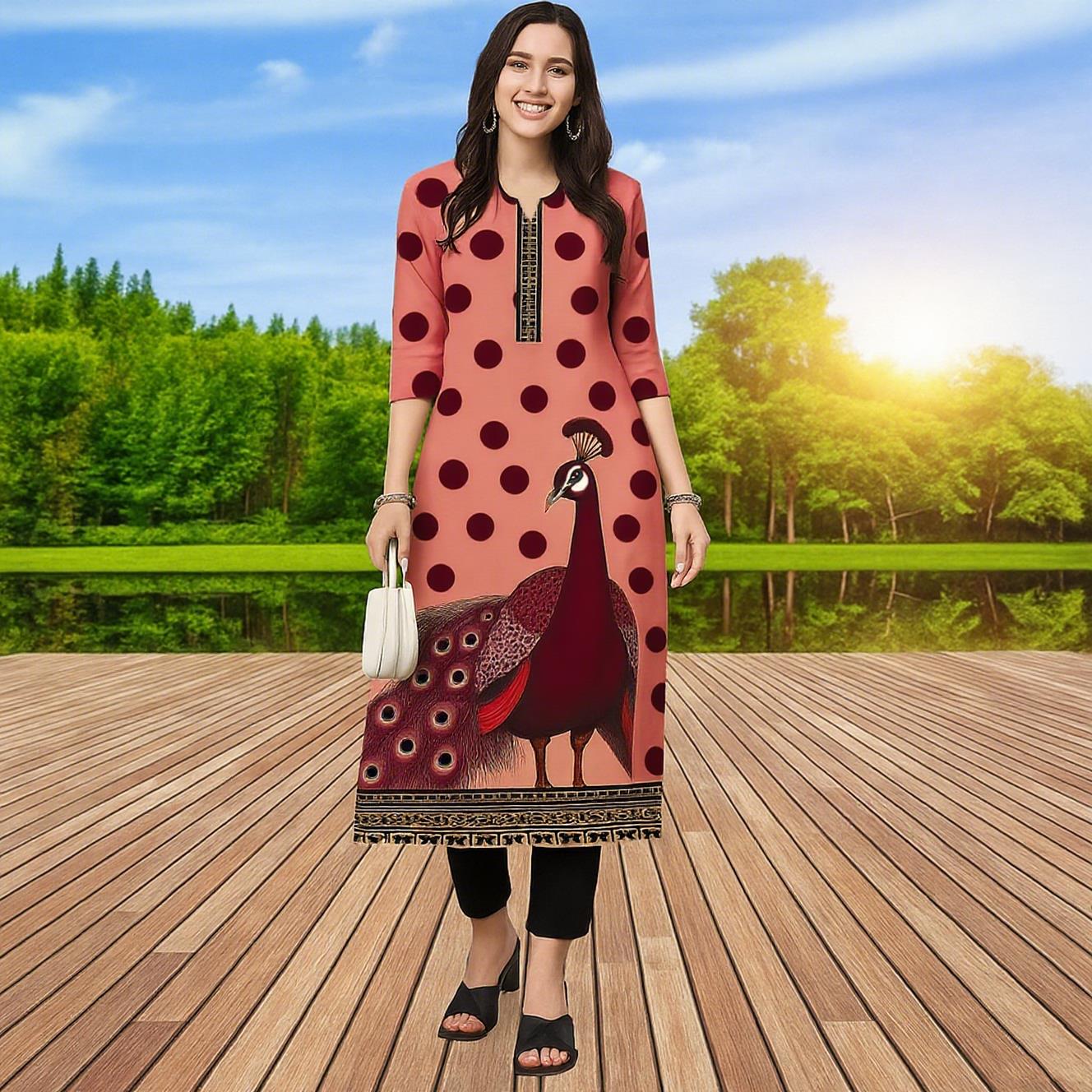 Ethnic Fashion Kurtis - ชุดเดรสลำลองสไตล์มุสลิมสำหรับผู้หญิง ลายยูนิฟอร์มแบบตรง สไตล์ชาติพันธุ์ลายยูนิฟอร์ม ชุดอิสลามสำหรับผู้หญิง