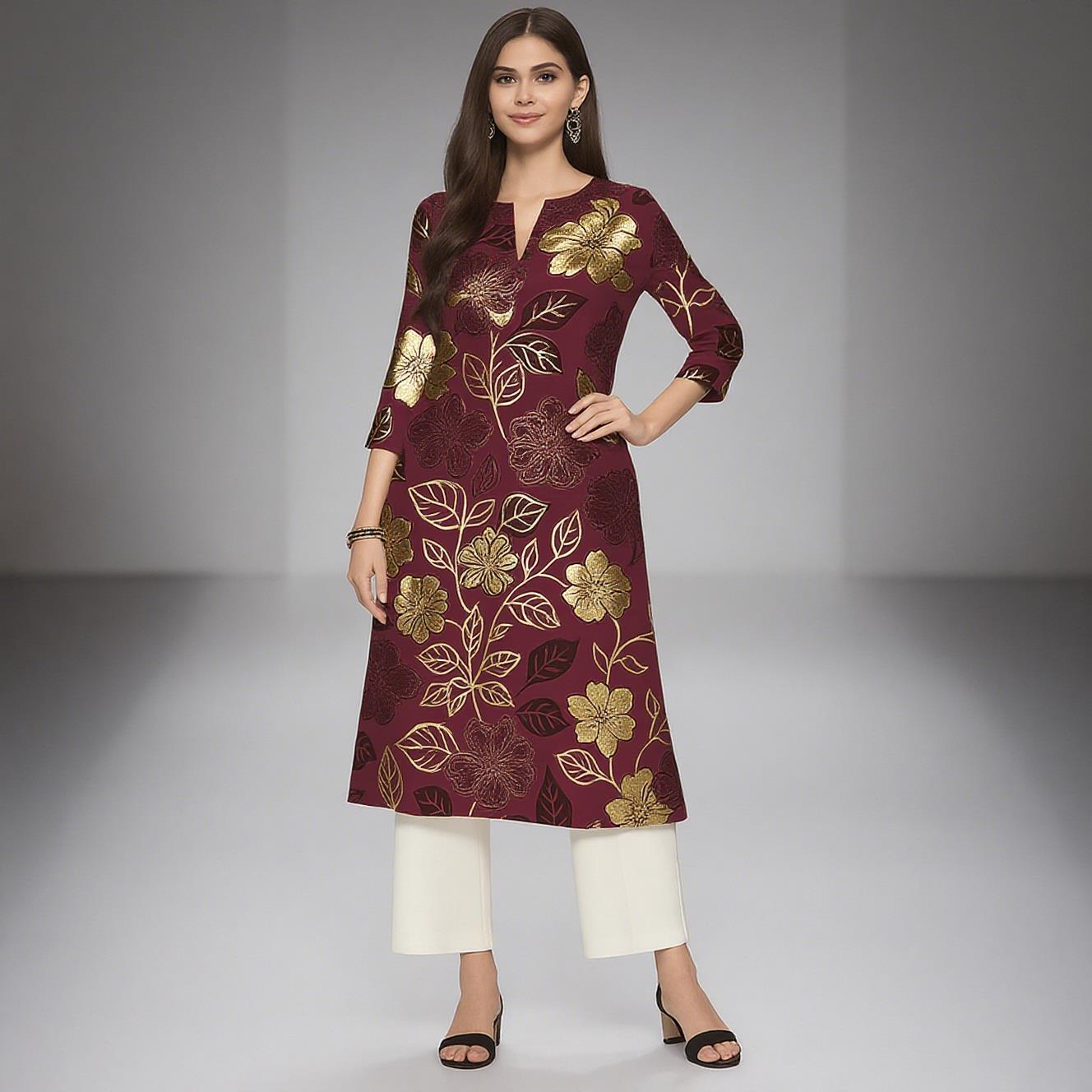 ชุดเดรสลำลองสไตล์มุสลิมสำหรับผ - Ethnic Fashion Kurtis บทวิจารณ์และราคา