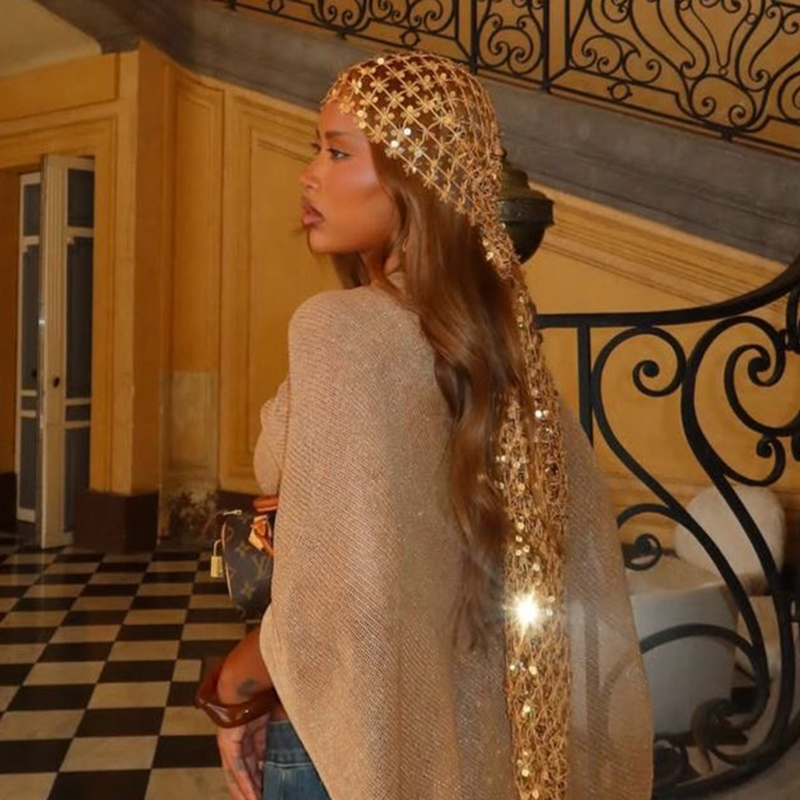 ผ้าโพกศีรษะตาข่ายปักเลื่อมสไตล - Ethnic Fashion Collection บทวิจารณ์และราคา