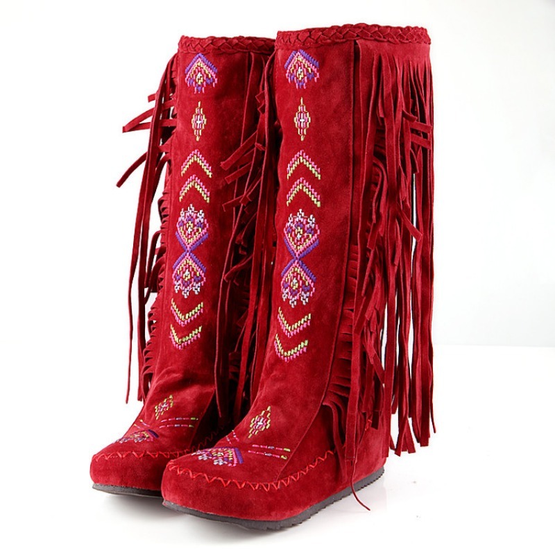 รองเท้าบูทพู่ห้อย งานปักมือ แฟ - The Ethnic Fashion บทวิจารณ์และราคา