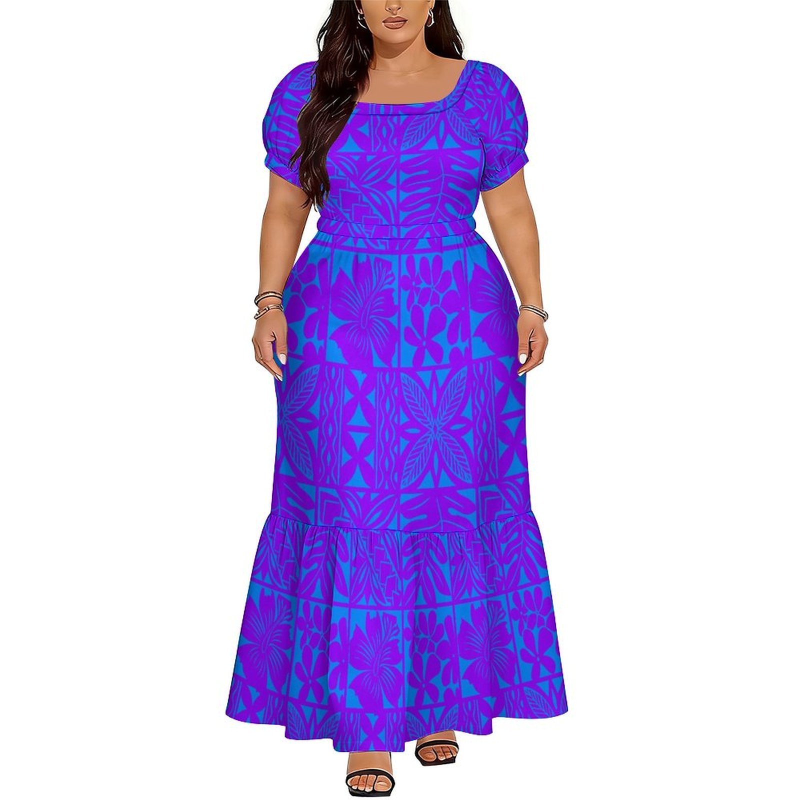 เดรสยาวคอวีลายดอกไม้สไตล์โพลีน - Ethnic Style Dresses บทวิจารณ์และราคา