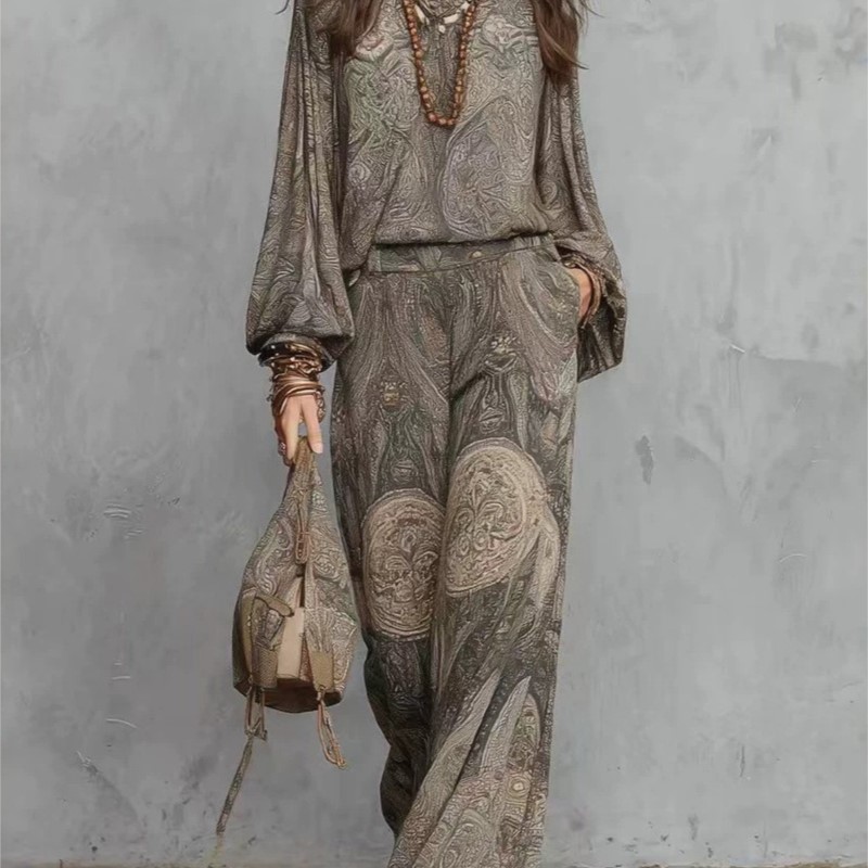 ชุดเซ็ตสองชิ้นลายพิมพ์โบโฮเพสล - Ethnic Fashion Collection บทวิจารณ์และราคา