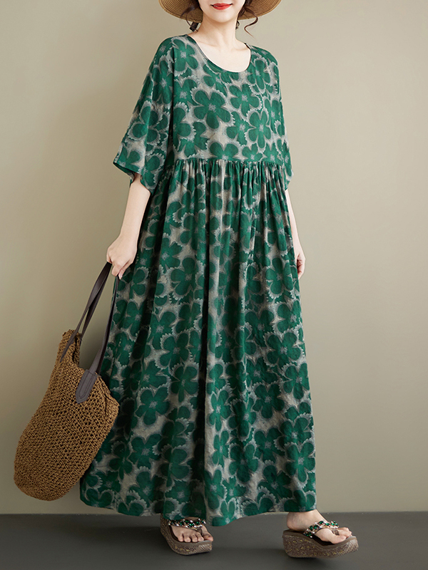 ชุดเดรสคลุมท้องผ้าฝ้ายลินินทรง - Ethnic Style Dresses บทวิจารณ์และราคา