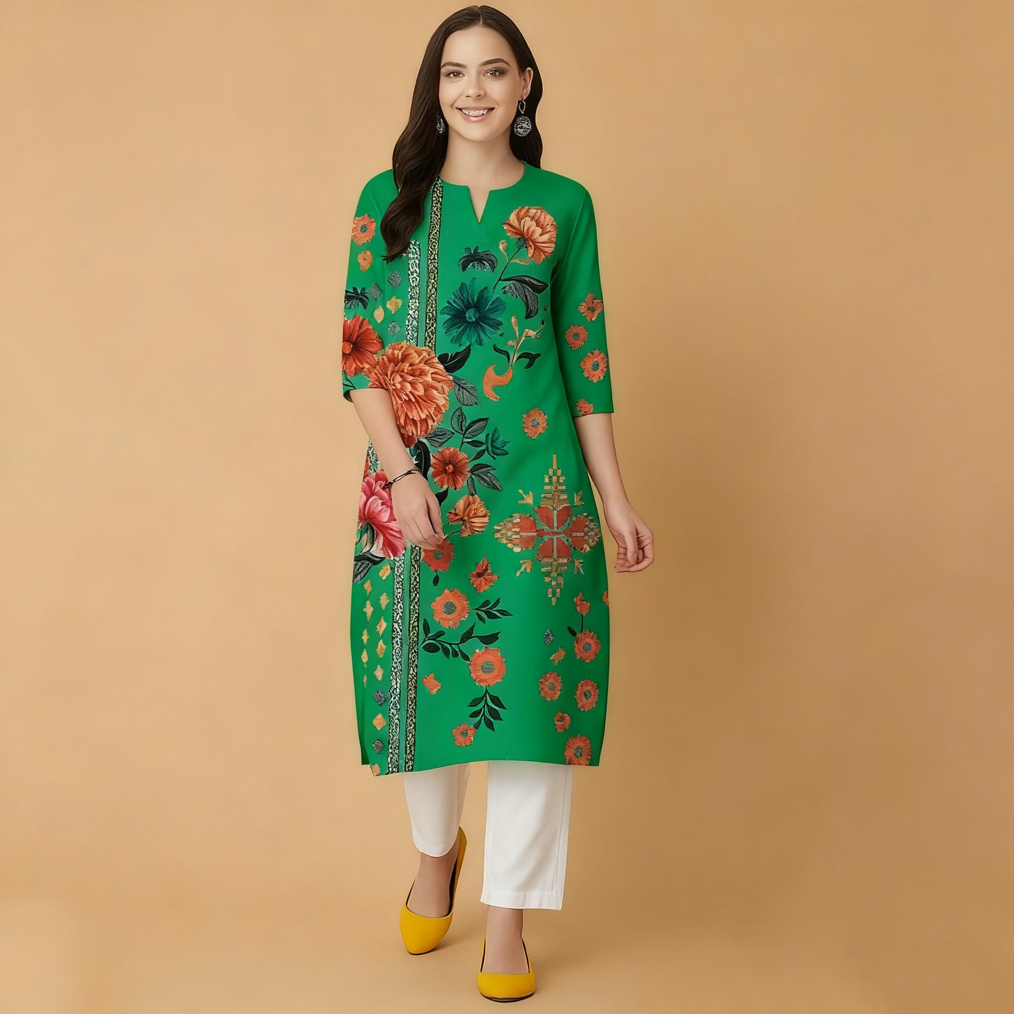 ชุดเดรสลำลองสไตล์มุสลิมลายดอกไ - Ethnic Fashion Kurtis บทวิจารณ์และราคา