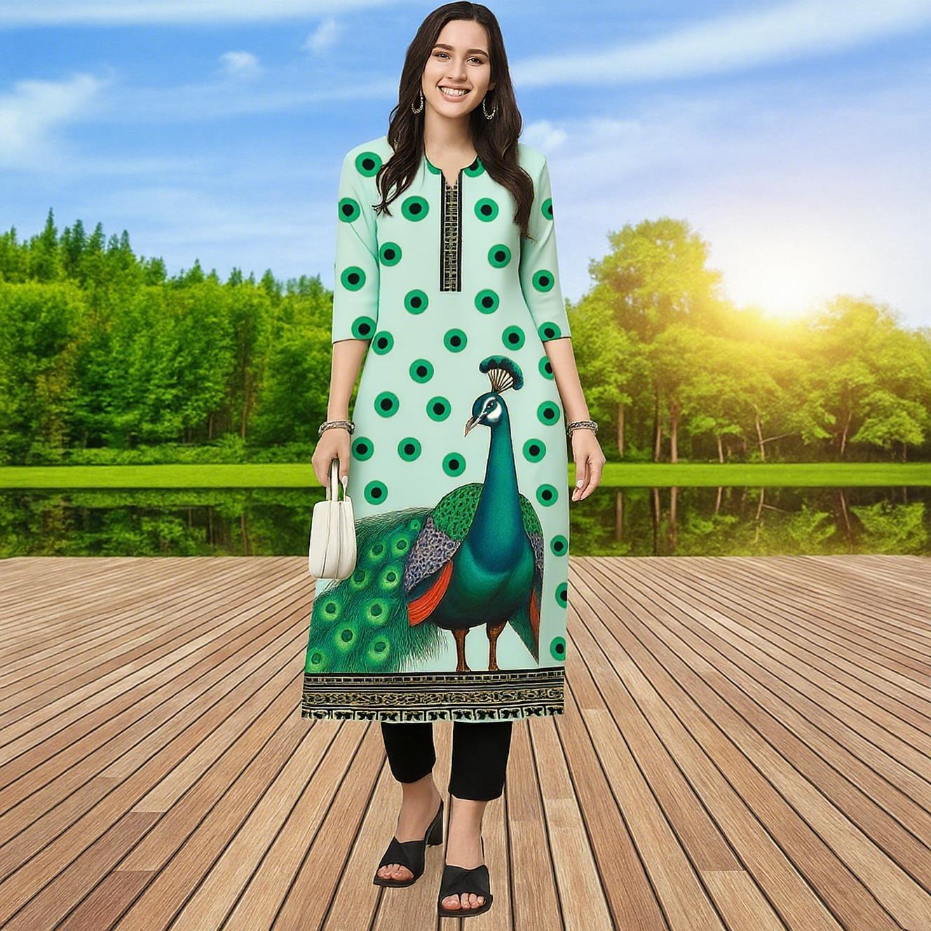 ชุดเดรสลำลองสไตล์มุสลิมสำหรับผ - Ethnic Fashion Kurtis บทวิจารณ์และราคา