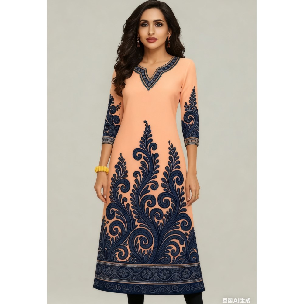 ชุดเดรสยาวพิมพ์ลาย 3 มิติ ลายล - Ethnic Fashion Kurtis บทวิจารณ์และราคา
